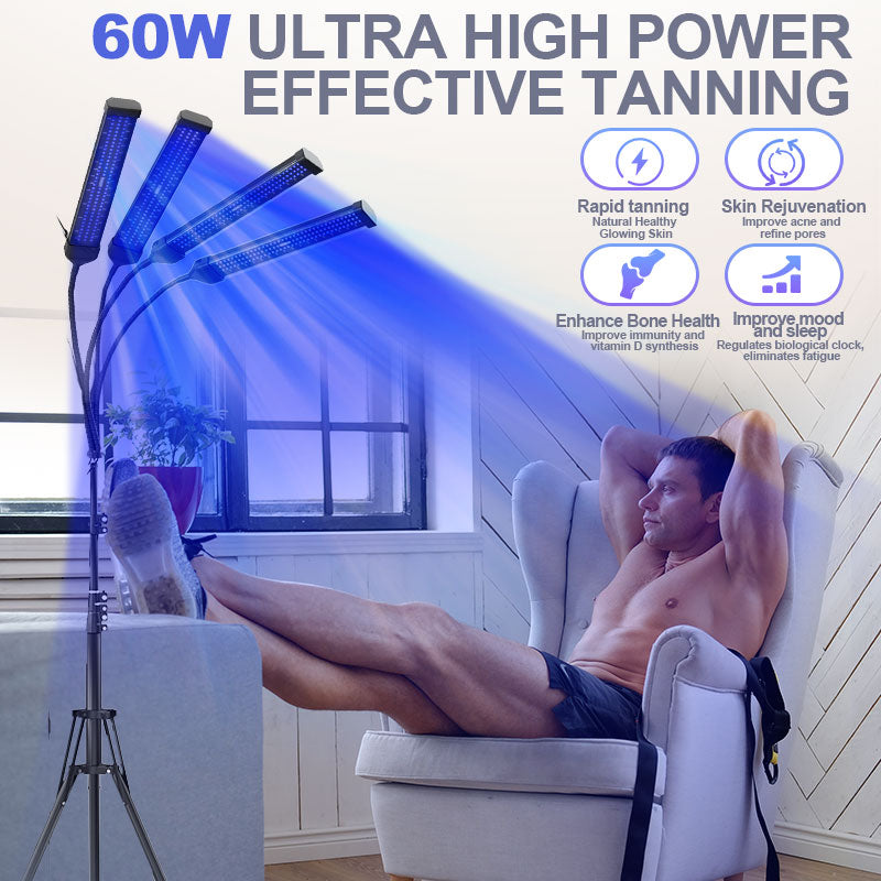 Lampe effet bonne mine pour tout le corps – Lampe de bronzage à double longueur d’onde avec 432 LED et pied réglable | Fioriscas
