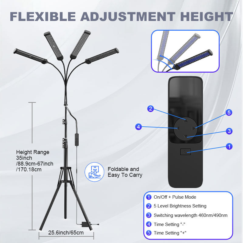 Lampe effet bonne mine pour tout le corps – Lampe de bronzage à double longueur d’onde avec 432 LED et pied réglable | Fioriscas