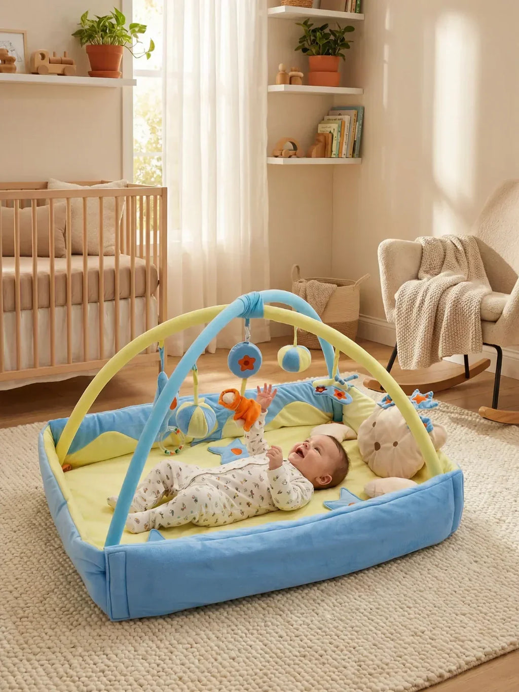 Rechteckiger 2-in-1-Sinnesbogen und Spielmatte – Babys erster Aktivitätsbereich | Fioriscas