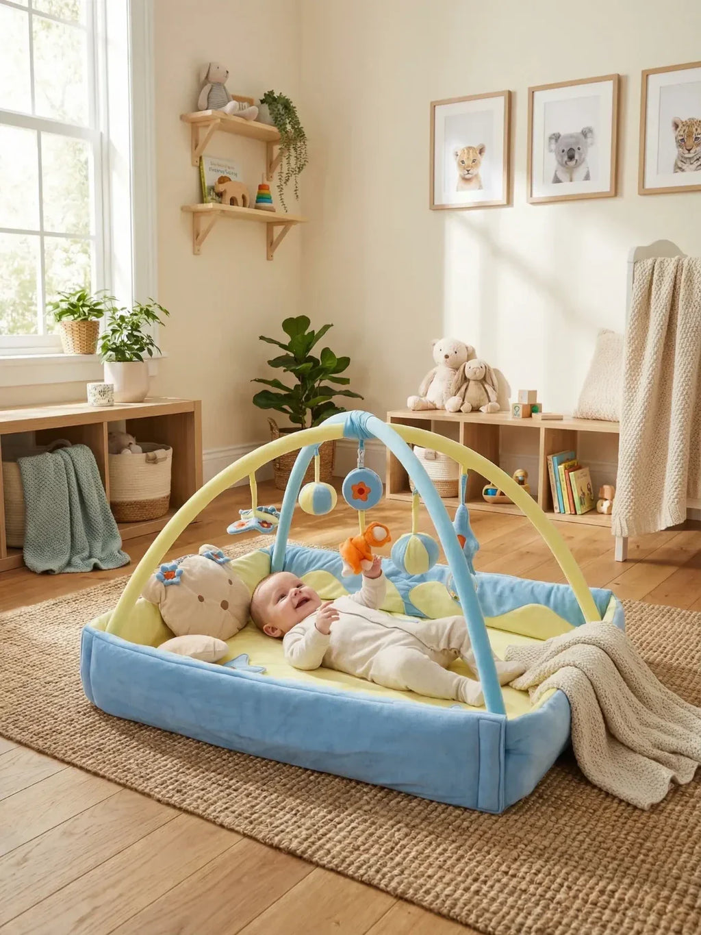 Rechteckiger 2-in-1-Sinnesbogen und Spielmatte – Babys erster Aktivitätsbereich | Fioriscas