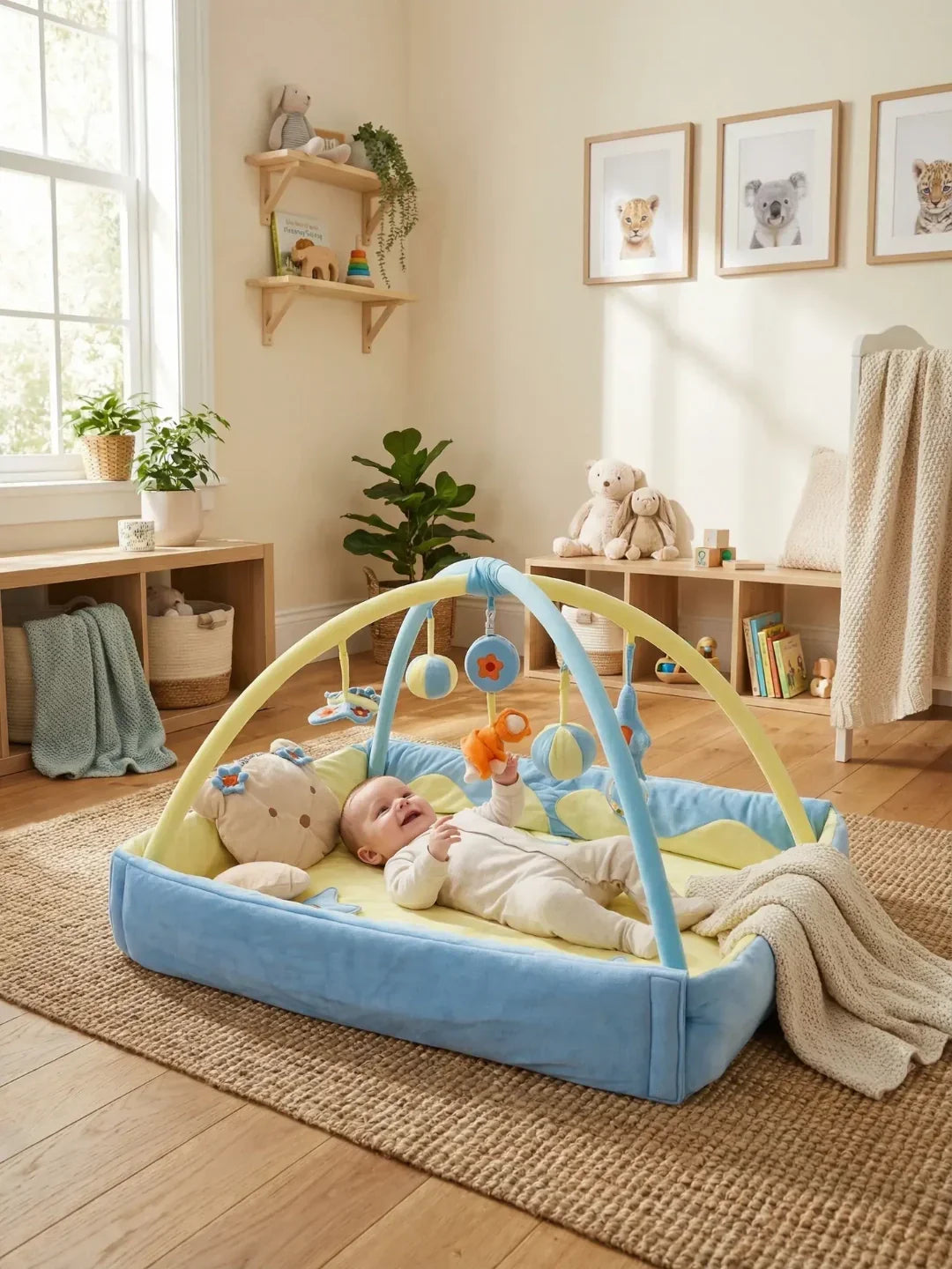 Rechteckiger 2-in-1-Sinnesbogen und Spielmatte – Babys erster Aktivitätsbereich | Fioriscas
