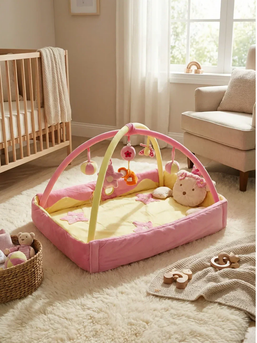 Rechteckiger 2-in-1-Sinnesbogen und Spielmatte – Babys erster Aktivitätsbereich | Fioriscas