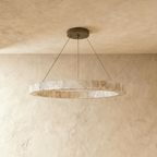 LuminaCalcite Halo Alabaster Chandelier With Steel Cable Framework