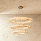 LuminaCalcite Halo Alabaster Chandelier With Steel Cable Framework