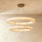 LuminaCalcite Halo Alabaster Chandelier With Steel Cable Framework