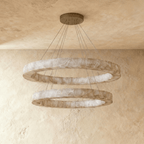 LuminaCalcite Halo Alabaster Chandelier With Steel Cable Framework