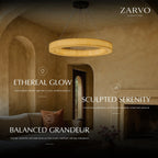 LuminaCalcite Halo Alabaster Chandelier With Steel Cable Framework
