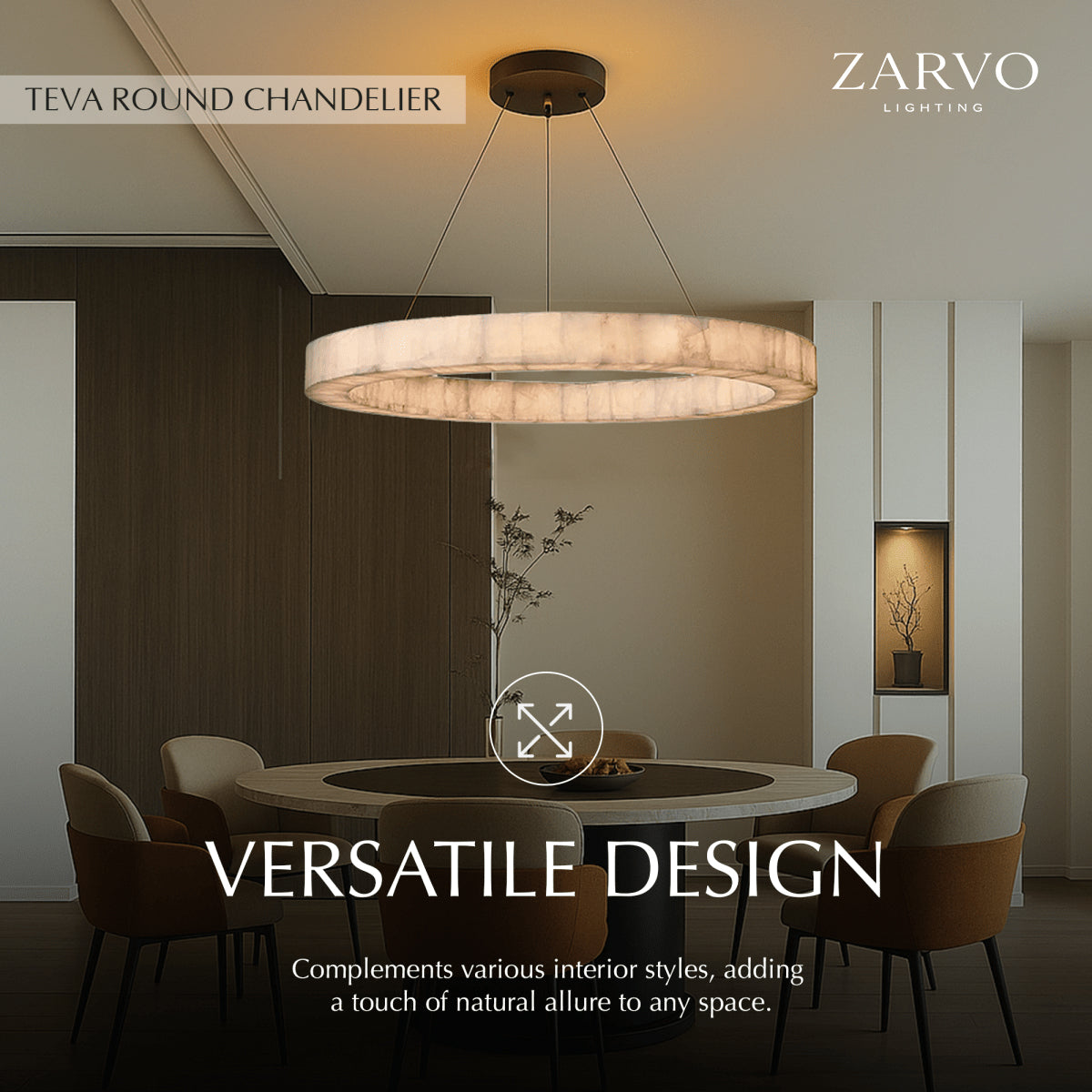 LuminaCalcite Halo Alabaster Chandelier With Steel Cable Framework