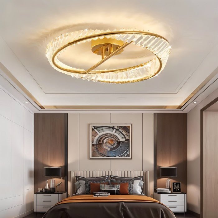 Opulent Crystal Ring Ceiling Lamp With Metal Frame And LED Lighting