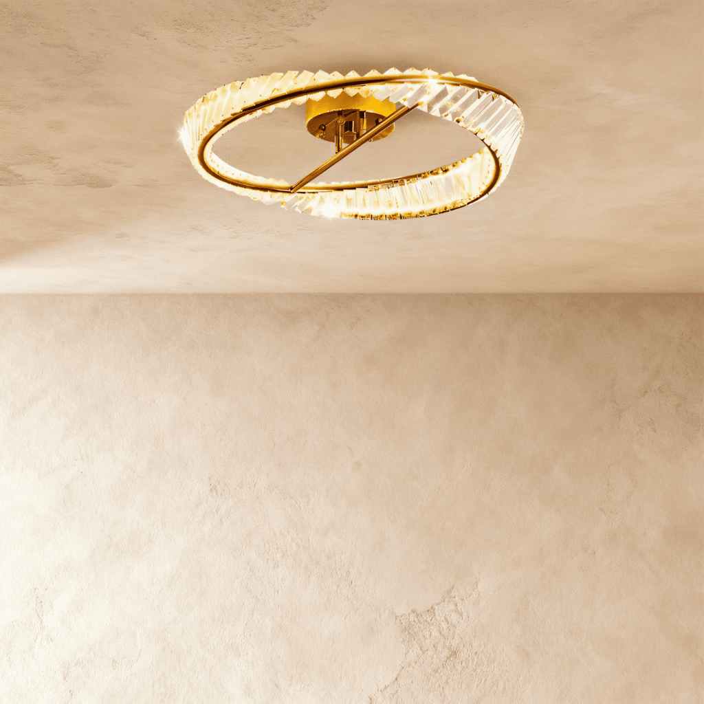 Opulent Crystal Ring Ceiling Lamp With Metal Frame And LED Lighting