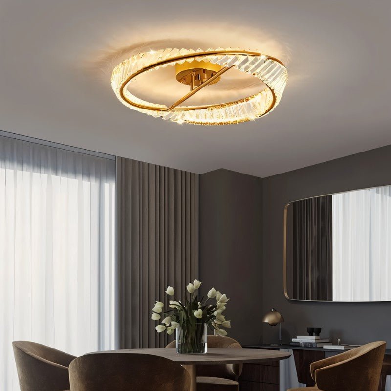 Opulent Crystal Ring Ceiling Lamp With Metal Frame And LED Lighting