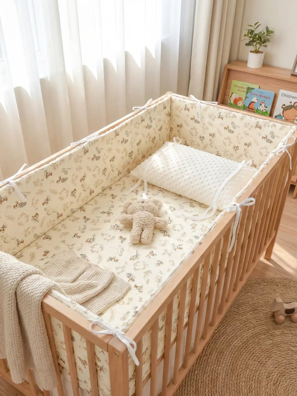 Dwustronny bawełniany ochraniacz do łóżeczka dla niemowląt z materiałem minky | Fioriscas