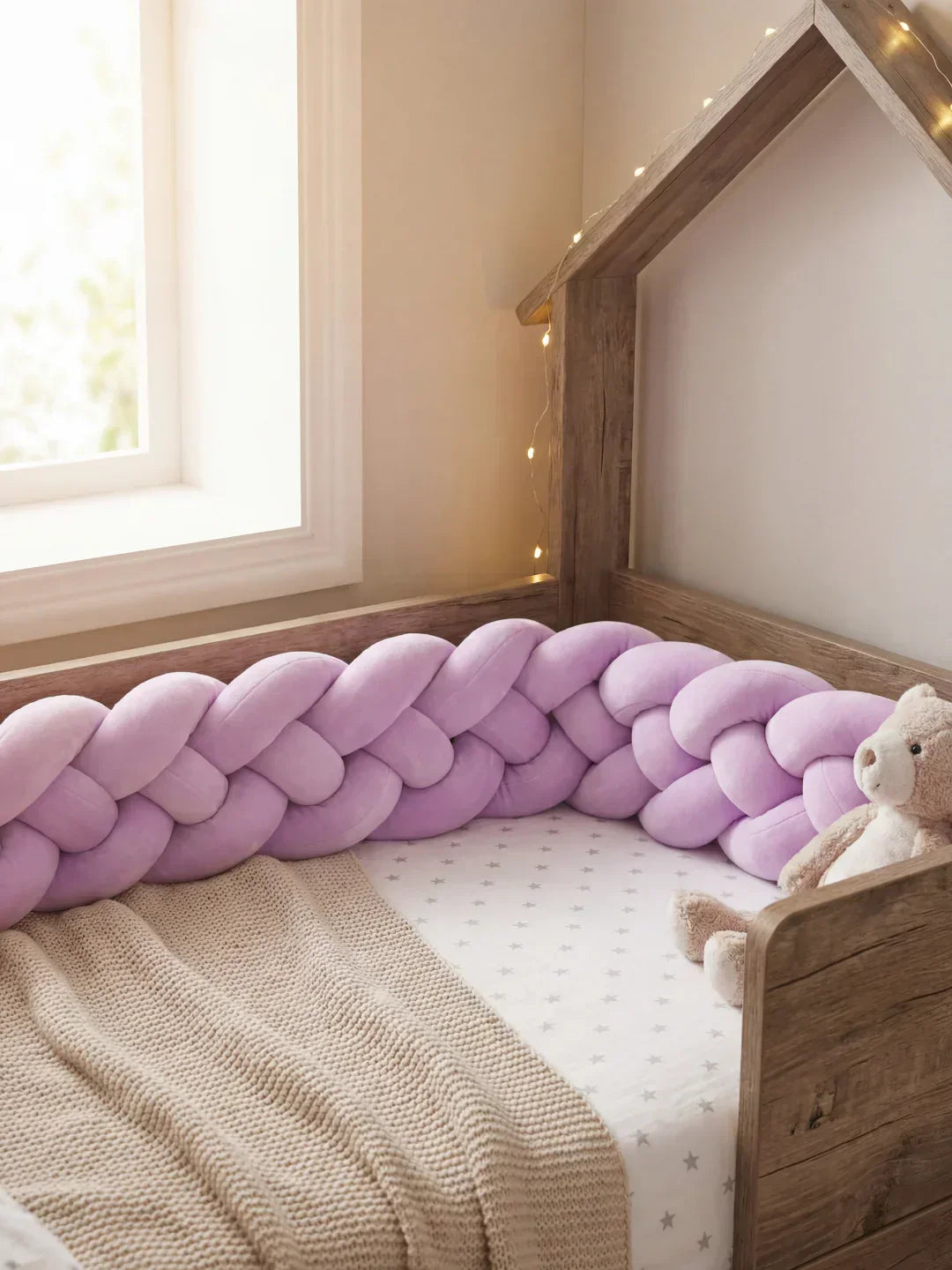 Woven Cotton Crib Liner, 4-Strand Braided Rail Guard for Nursery