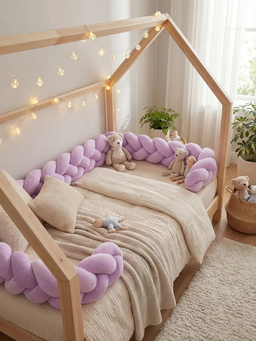 Woven Cotton Crib Liner, 4-Strand Braided Rail Guard for Nursery