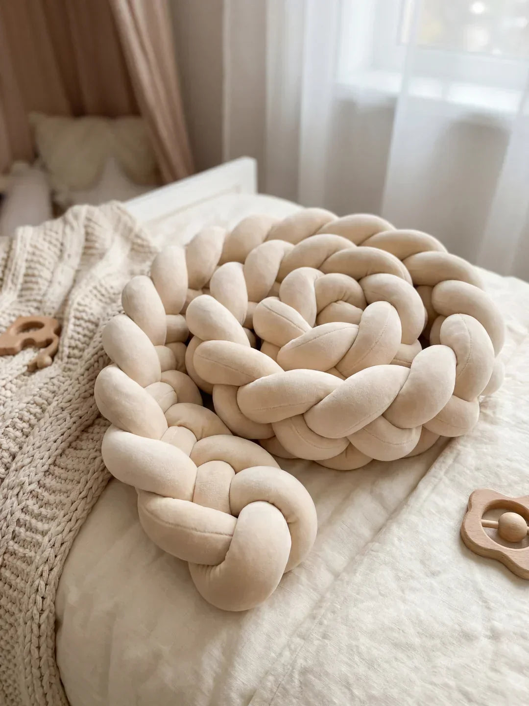 Woven Cotton Crib Liner, 4-Strand Braided Rail Guard for Nursery