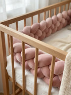 Woven Cotton Crib Liner, 4-Strand Braided Rail Guard for Nursery