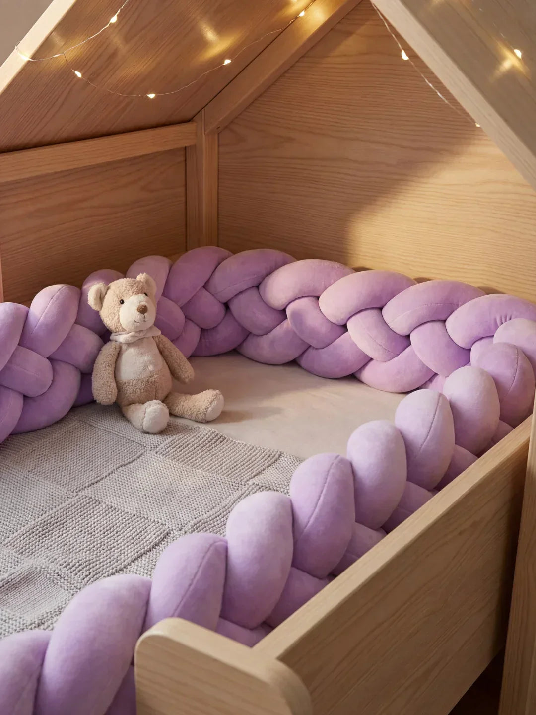 Woven Cotton Crib Liner, 4-Strand Braided Rail Guard for Nursery