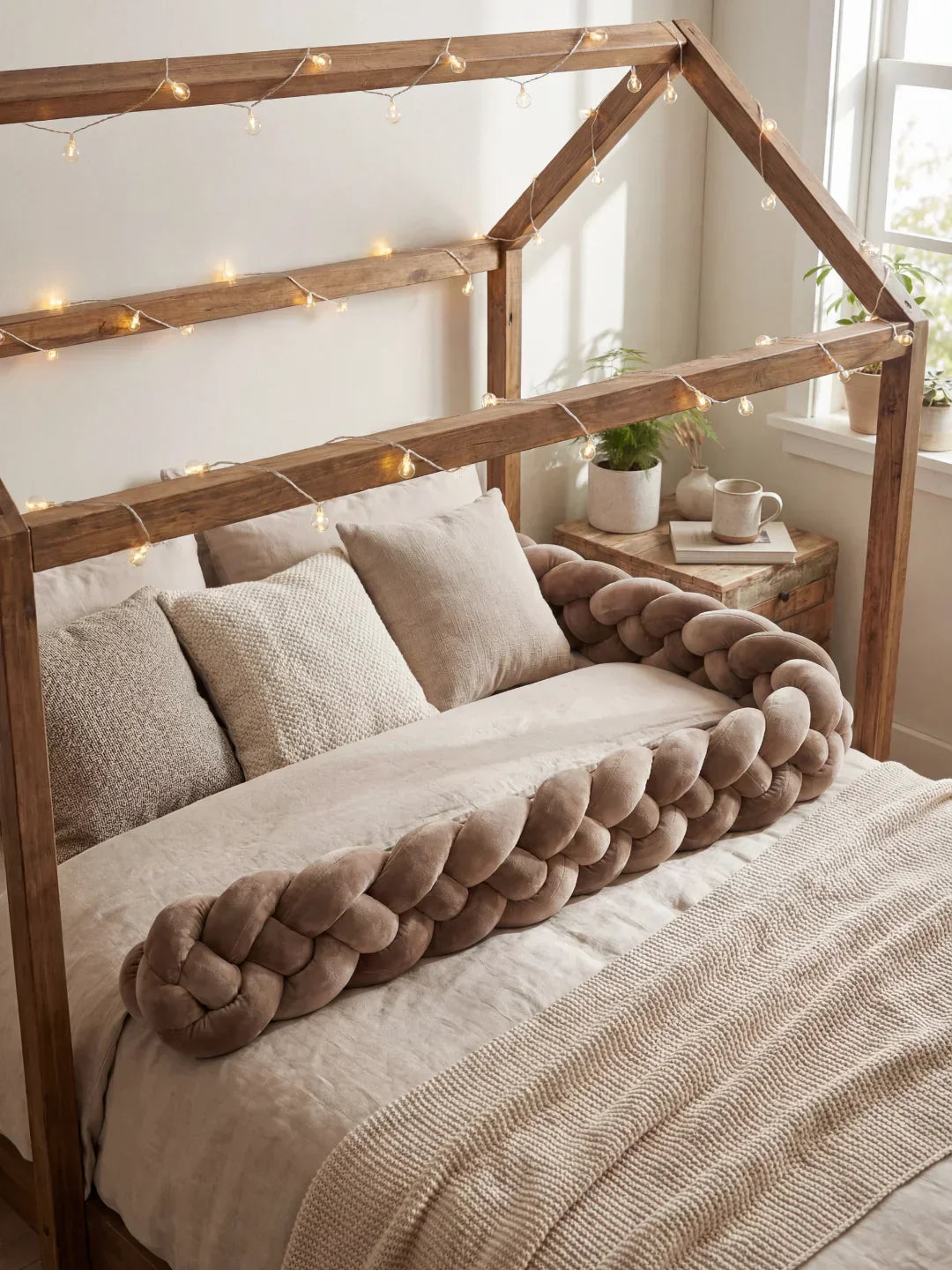 Woven Cotton Crib Liner, 4-Strand Braided Rail Guard for Nursery