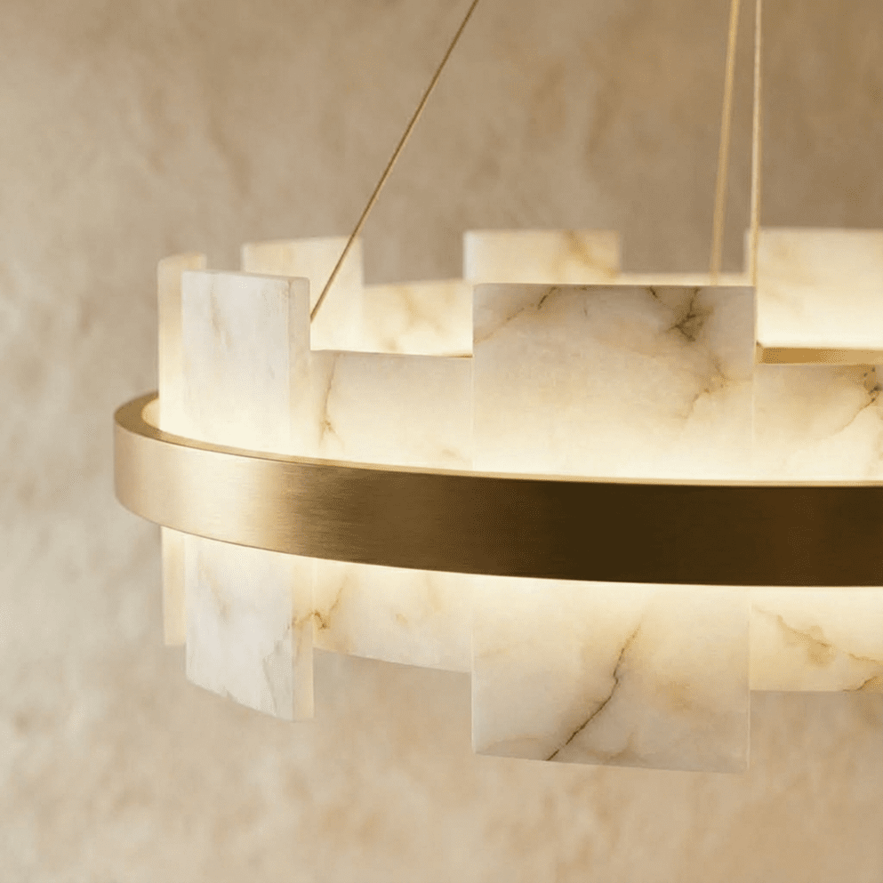Candeeiro de Teto Halo em Cobre e Alabastro com Camadas Flutuantes