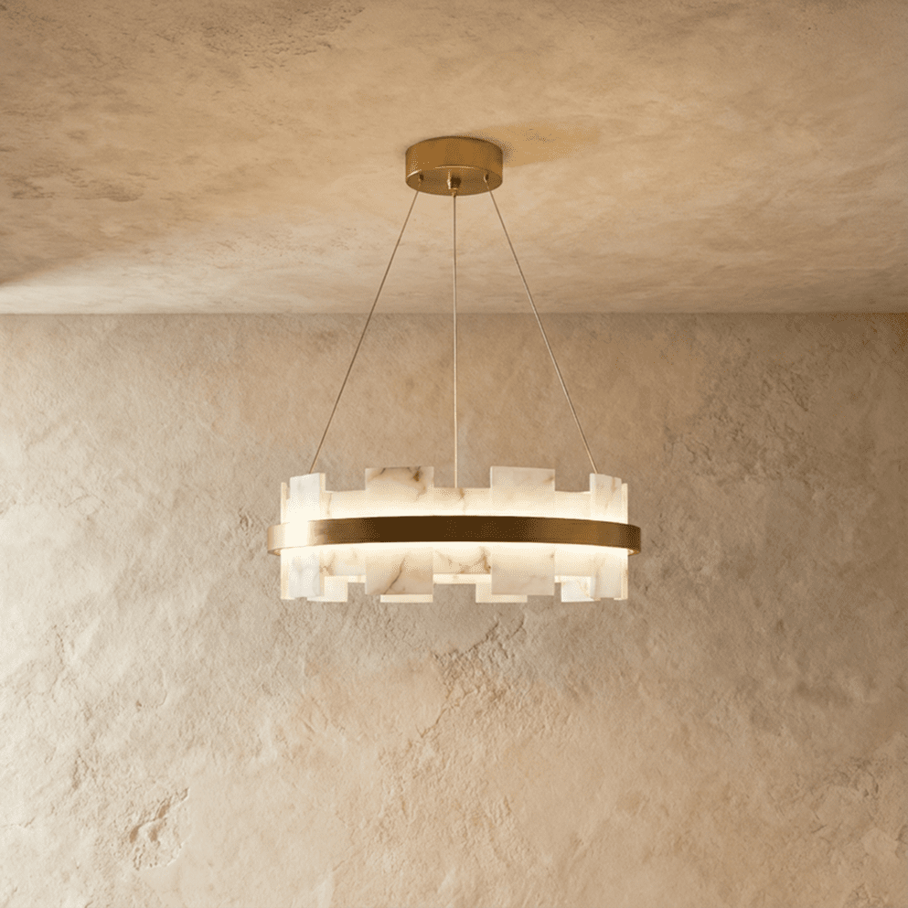 Candeeiro de Teto Halo em Cobre e Alabastro com Camadas Flutuantes