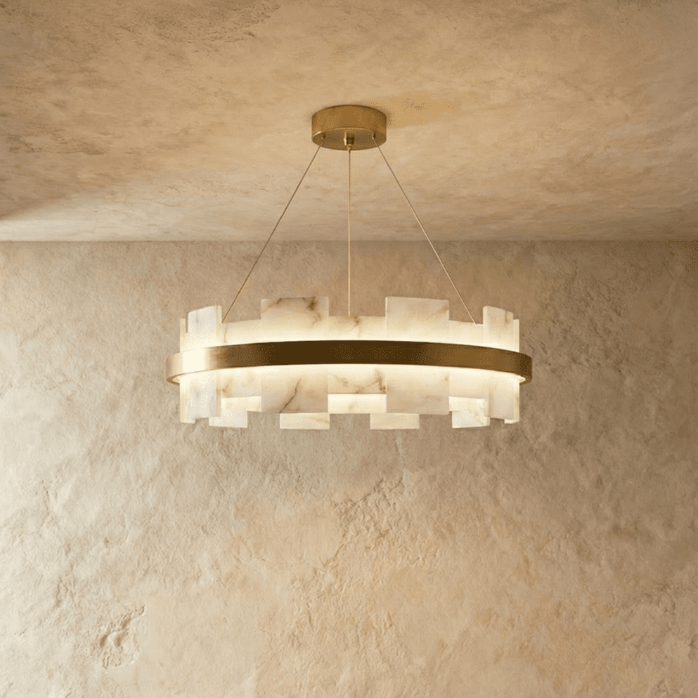 Candeeiro de Teto Halo em Cobre e Alabastro com Camadas Flutuantes