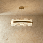 Candeeiro de Teto Halo em Cobre e Alabastro com Camadas Flutuantes
