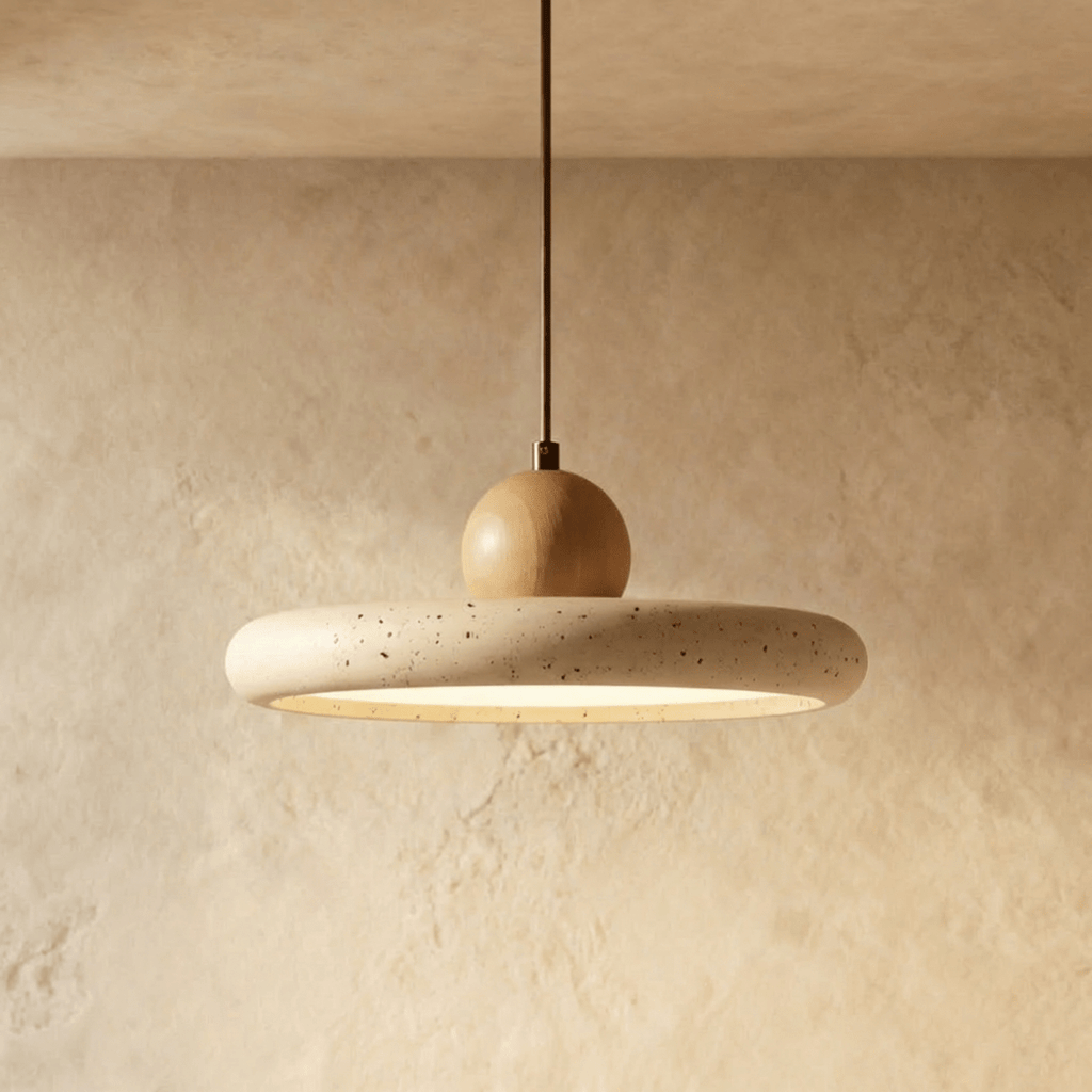 Luz de Pendente TerraLume em Madeira de Travertino para Decoração Natural de Casa
