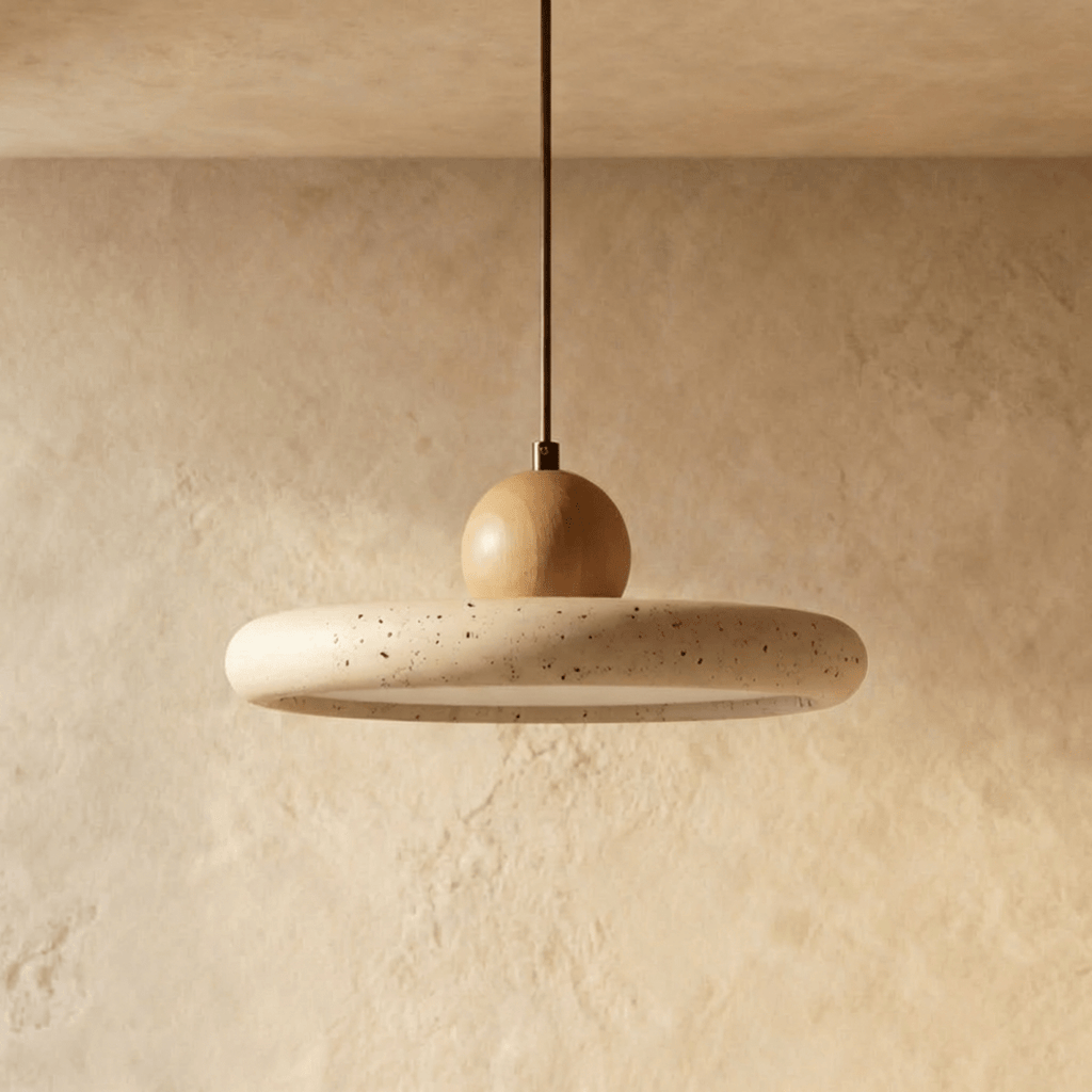 Luz de Pendente TerraLume em Madeira de Travertino para Decoração Natural de Casa