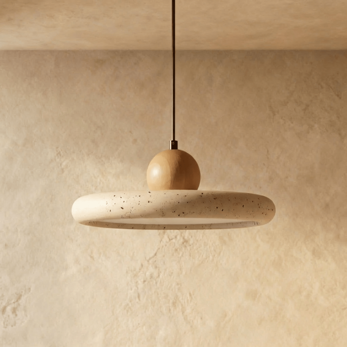 Luz de Pendente TerraLume em Madeira de Travertino para Decoração Natural de Casa