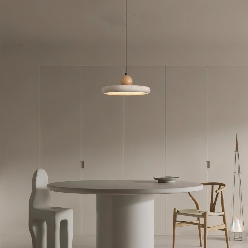 Luz de Pendente TerraLume em Madeira de Travertino para Decoração Natural de Casa