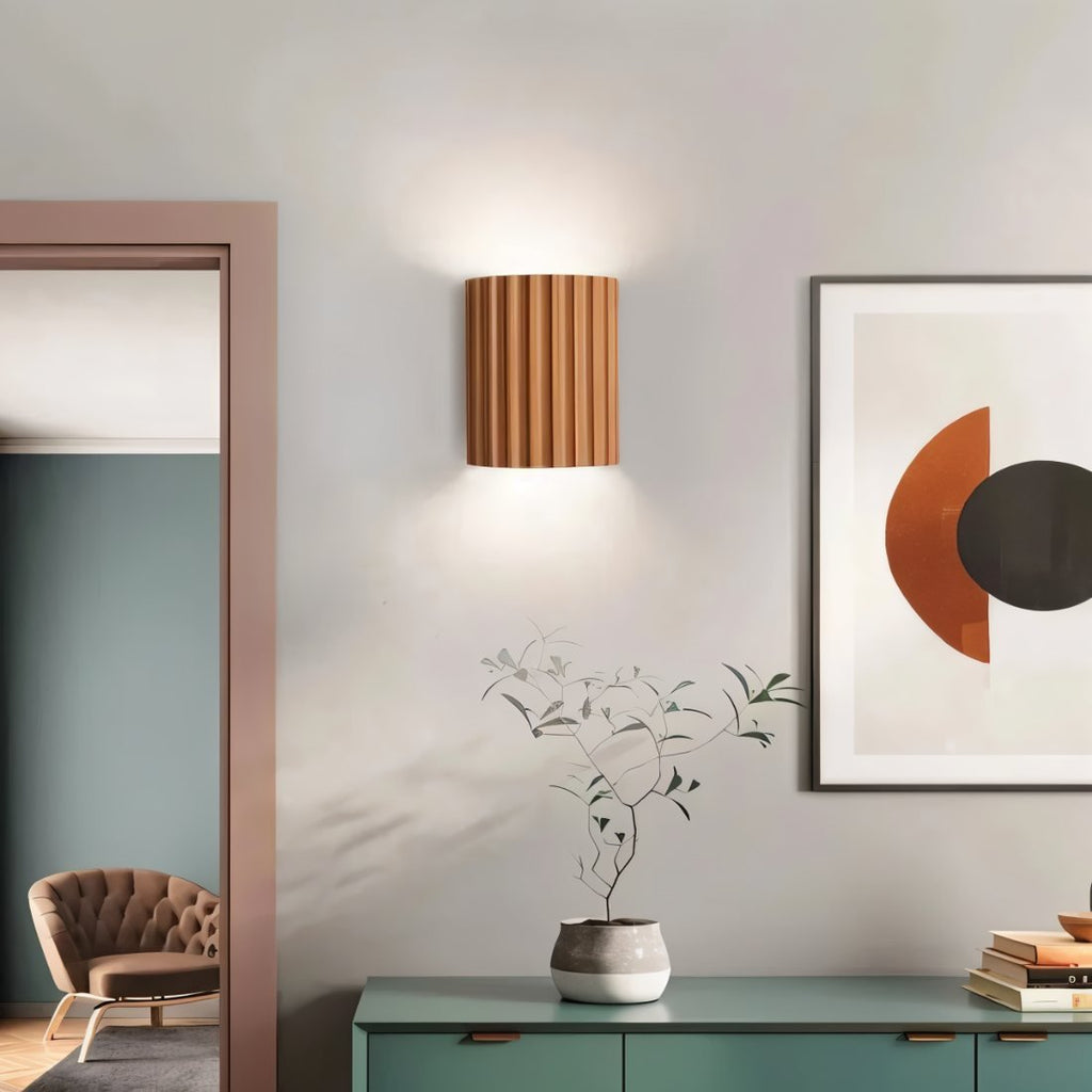 LumenFlute Resin Wall Lamp With Fluted Texture For Ambient Glow
