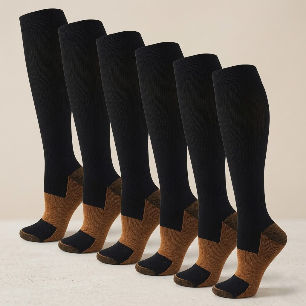 Meias de Compressão para Viagens e Conforto Diário, Pack de 6 | Fioriscas