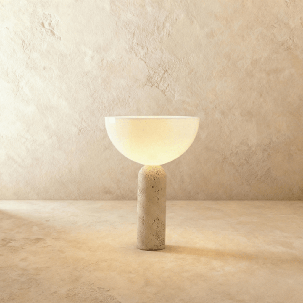 TerraGlow travertinglas LED bordslampa för minimalistiska vardagsrum