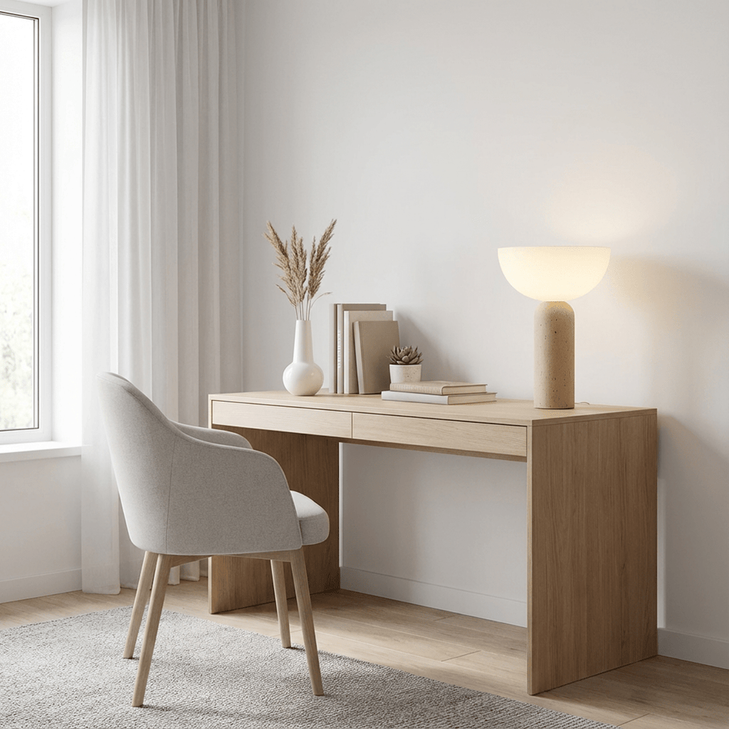 TerraGlow travertinglas LED bordslampa för minimalistiska vardagsrum