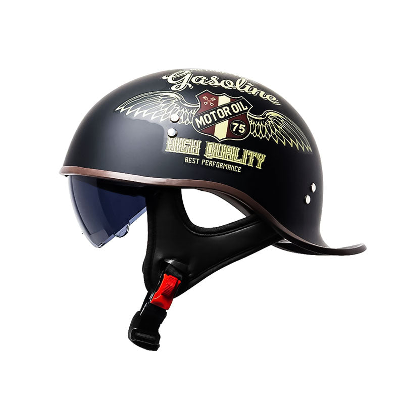 Motorcycle Half Helmet With Flip-Down Visor, VoltGlide DOT Certified