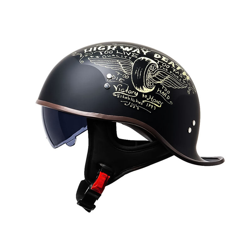 Motorcycle Half Helmet With Flip-Down Visor, VoltGlide DOT Certified