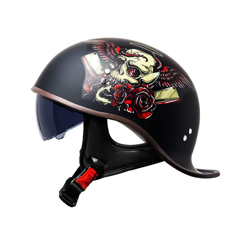 Motorcycle Half Helmet With Flip-Down Visor, VoltGlide DOT Certified