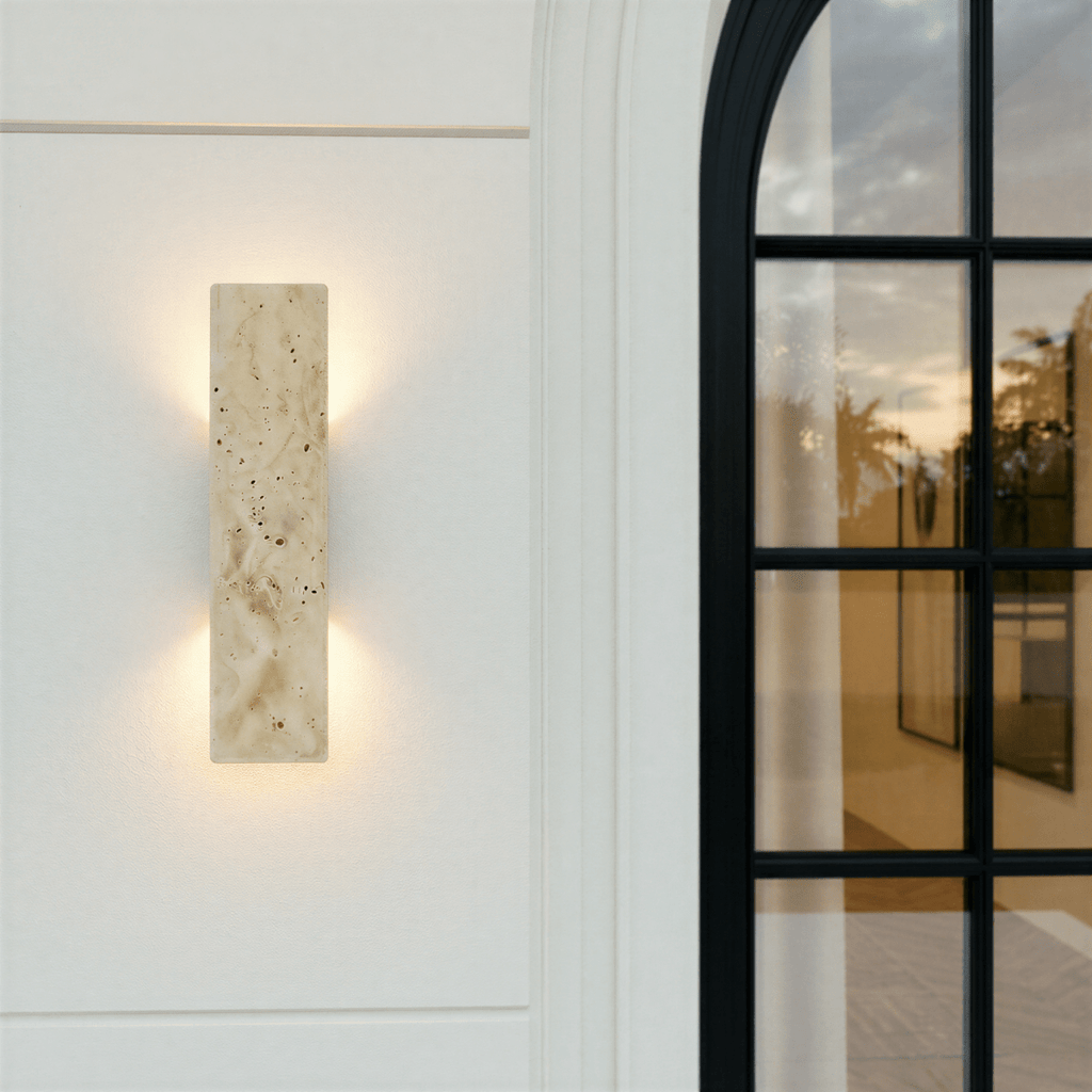 Lumina Travertine Wall Lamp With Warm Architectural Glow