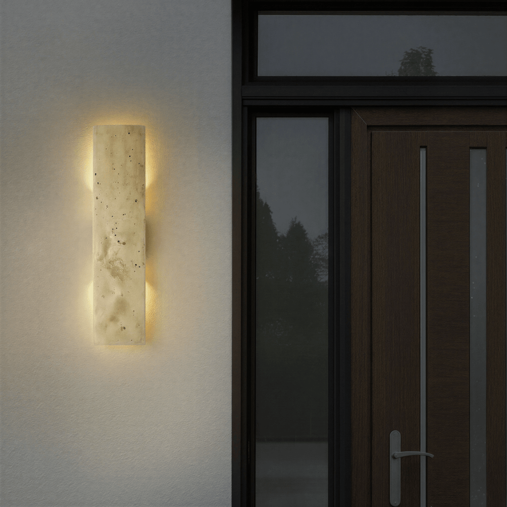 Lumina Travertine Wall Lamp With Warm Architectural Glow