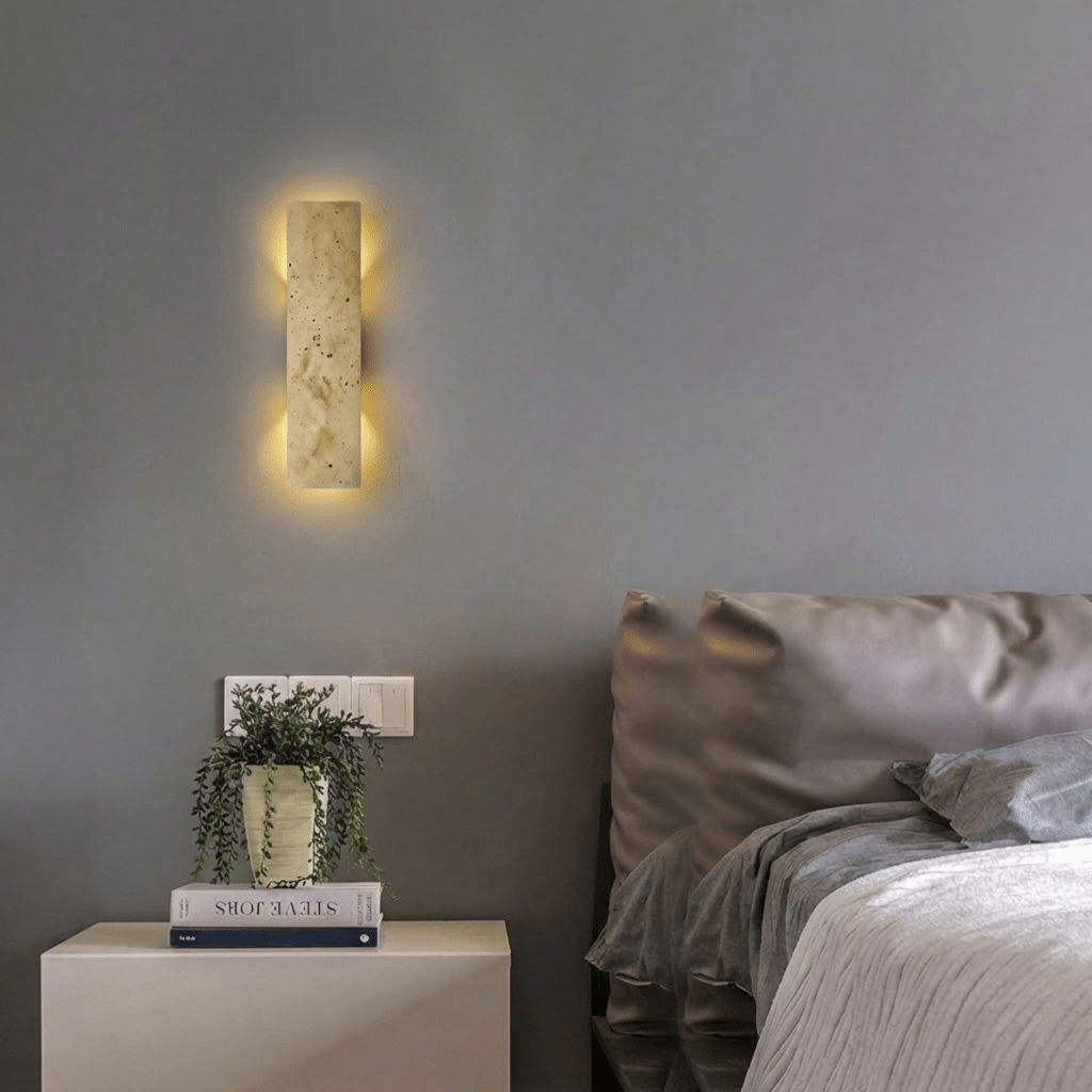 Lumina Travertine Wall Lamp With Warm Architectural Glow