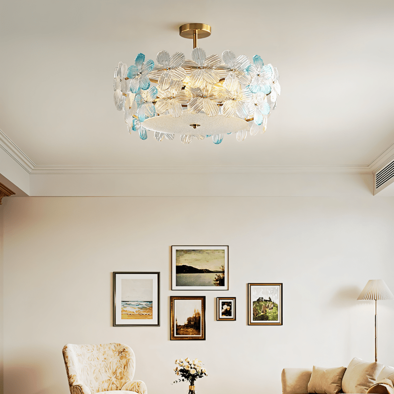 Lampada da Soffitto Copper Blossom in Vetro con Paralume a Petali e Finitura Rame  