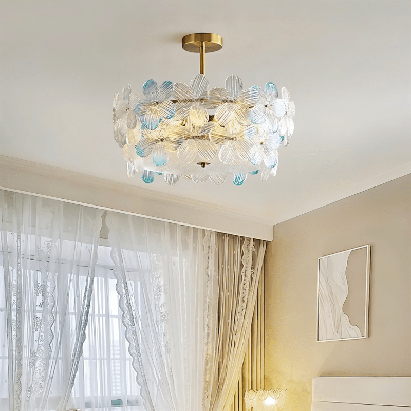 Lampada da Soffitto Copper Blossom in Vetro con Paralume a Petali e Finitura Rame  
