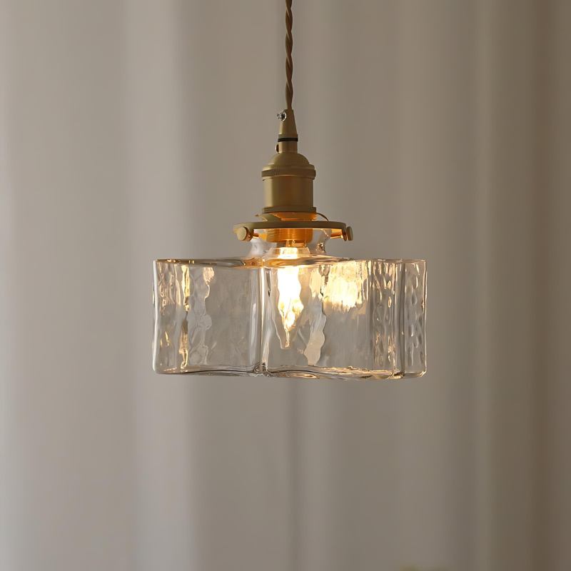 Candeeiro Suspenso Luxe Cubo de Vidro com Brilho Fosco e Transparente