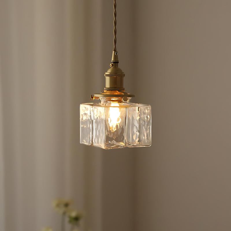 Candeeiro Suspenso Luxe Cubo de Vidro com Brilho Fosco e Transparente