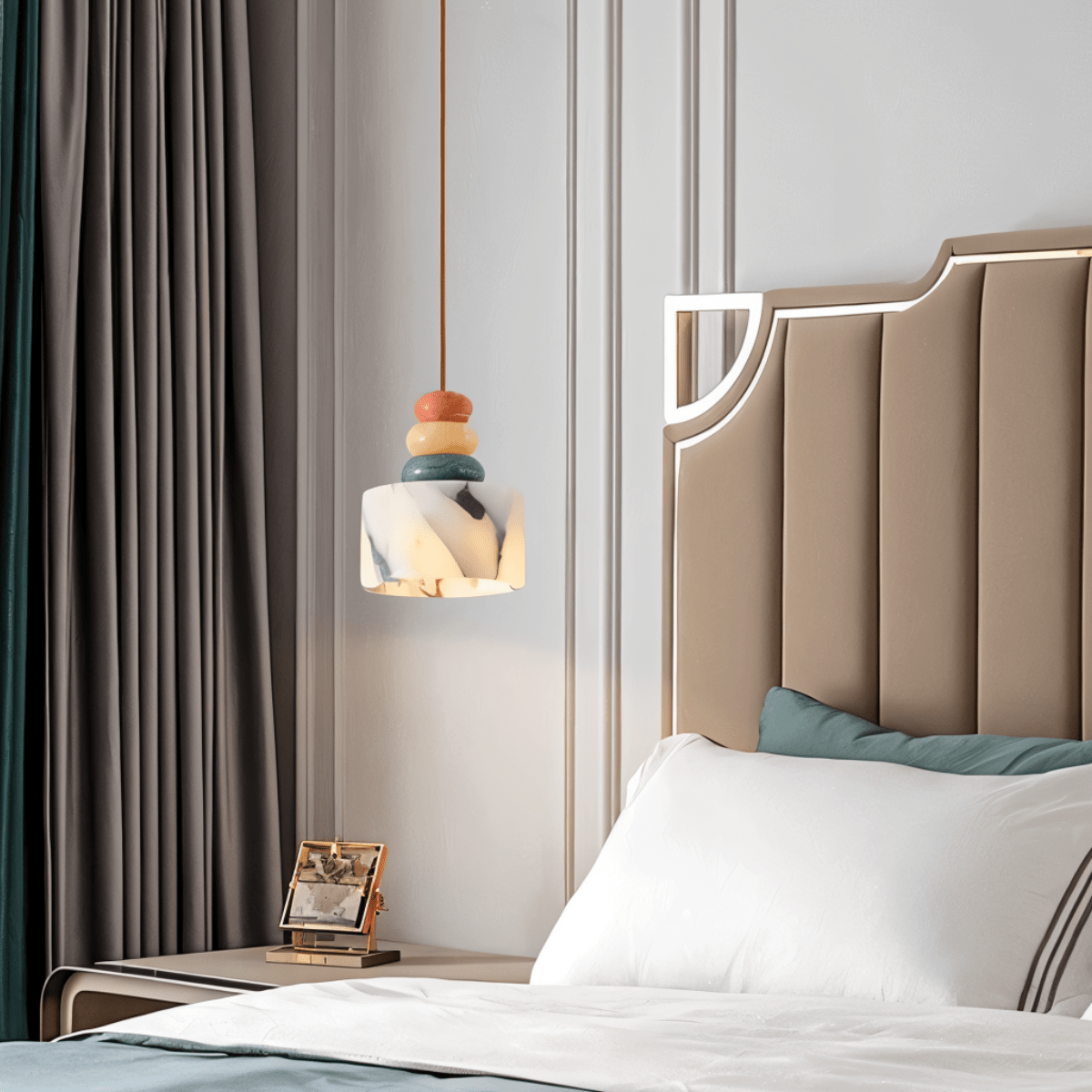 Lampada a Sospensione TerraLume con Venature di Pietra e Bagliore Caldo Diffuso  