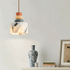 Lampada a Sospensione TerraLume con Venature di Pietra e Bagliore Caldo Diffuso  