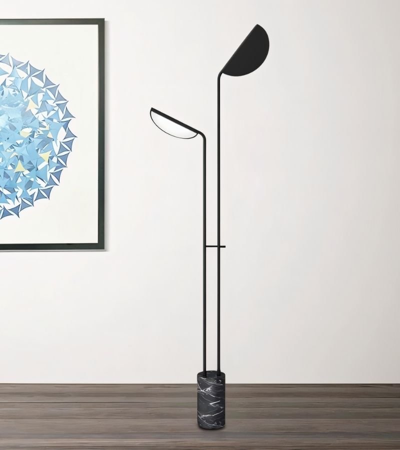 LumenArc Dual Head Iron Floor Lamp For Sculptural Modern Lighting