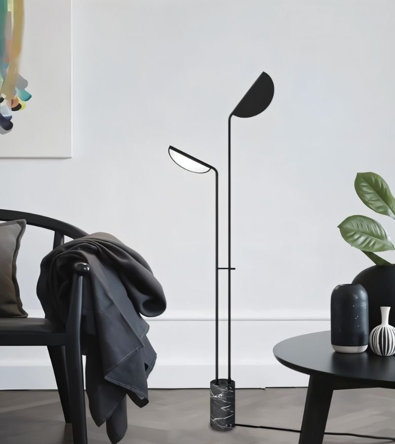 LumenArc Dual Head Iron Floor Lamp For Sculptural Modern Lighting
