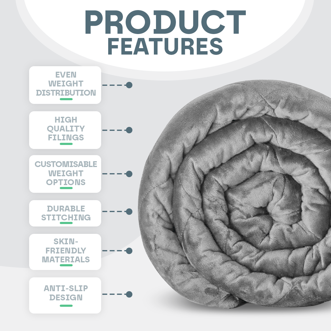 CalmNest-lasihelmillä painotettu peitto, 3–7 kg, koot aikuisille ja lapsille