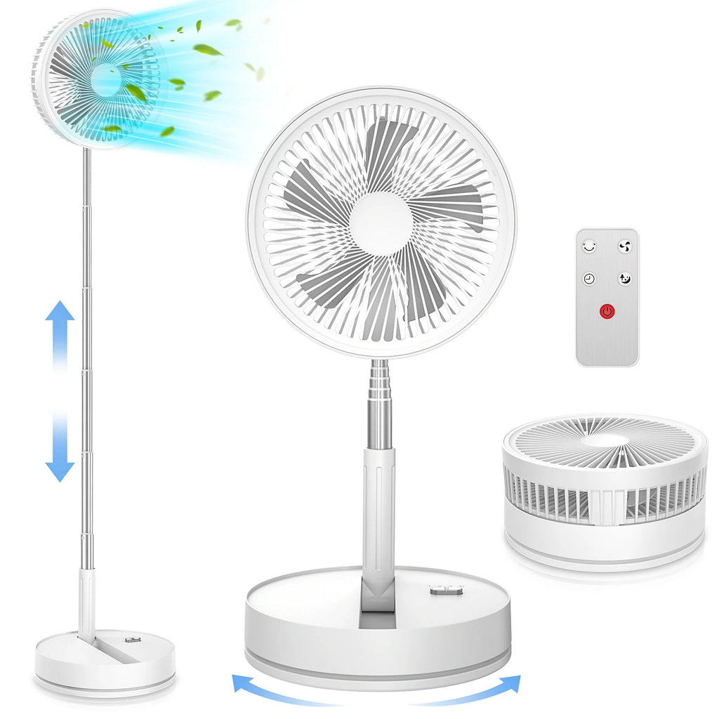 Portable Folding Floor Fan, 9-Inch Rechargeable With Remote Control